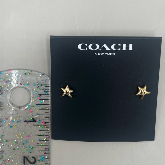 COACH Gold-Tone Smiley Face Star Stud Earrings with Original Coach Pouch NEW - Picture 11 of 11